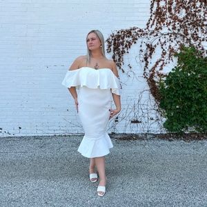 "Kiss Me" | Off Shoulder Ruffle Hem Midi Dress